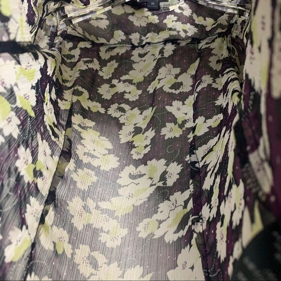 TWENTY ONE Sheer Ruffled Purple Floral Button-up Blouse Medium - Picture 5 of 7